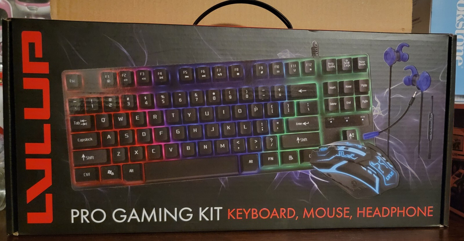 LVLUP Pro Gaming Kit Includes Keyboard, Mouse & Earbuds LED Backlit Keys- NIB