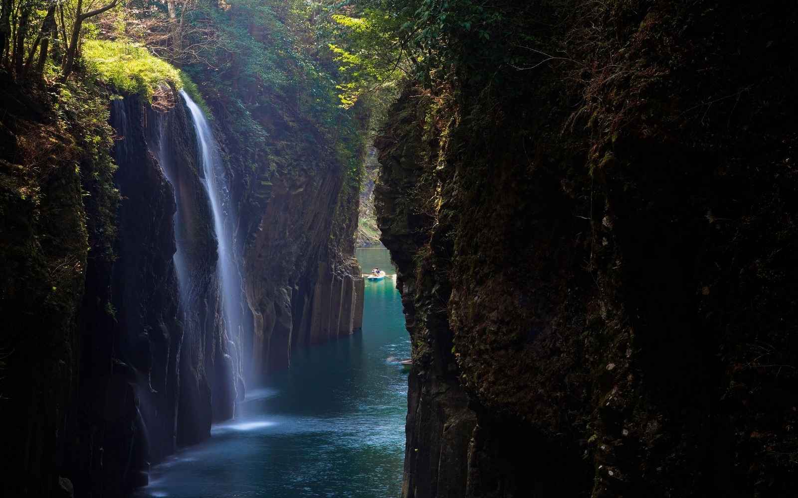 Landscape waterfall canyon nature japan shrubs boat Custom Gaming Mat Desk