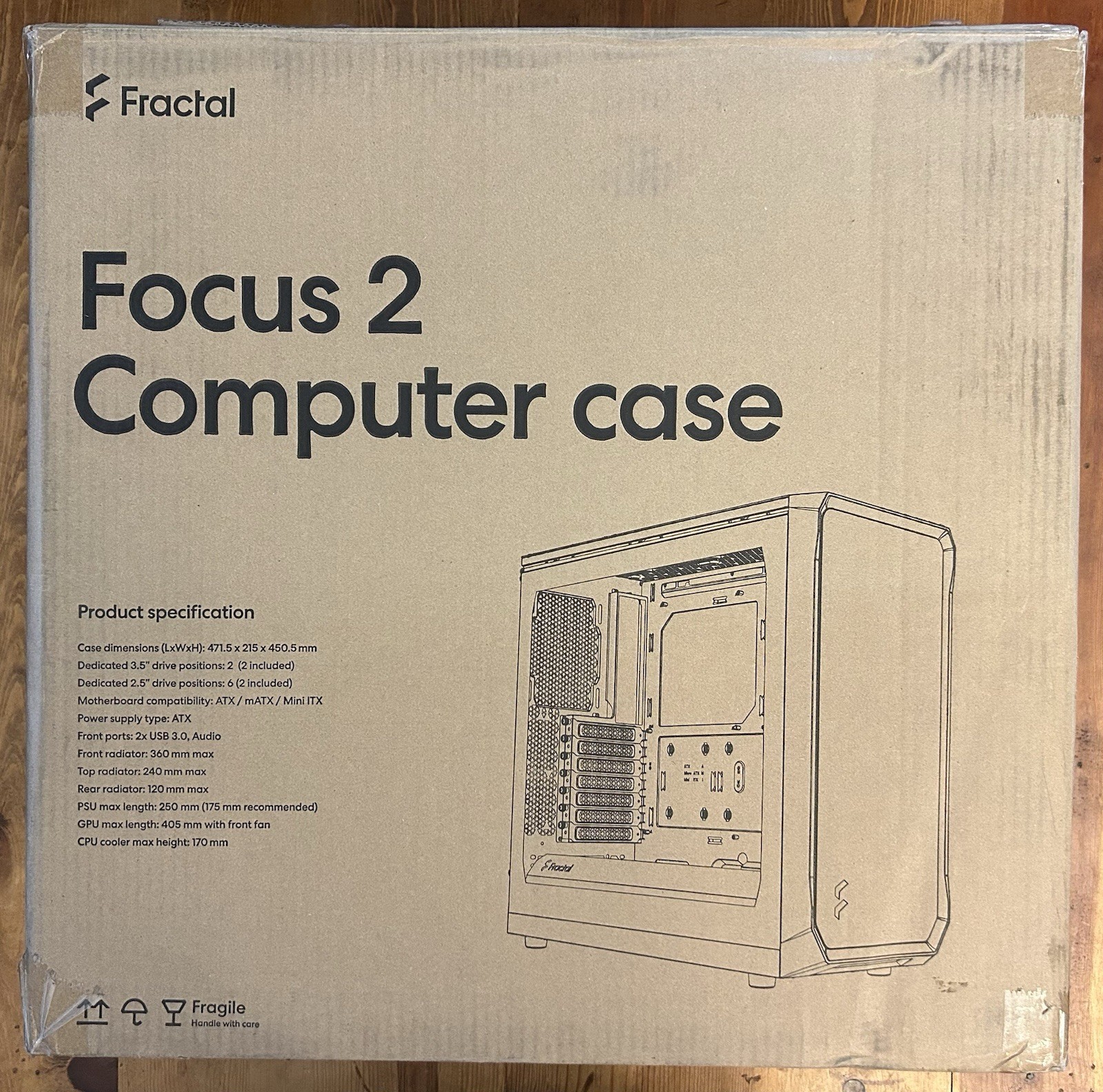 Fractal Design Focus 2 Black Solid -  ATX Mid Tower PC Computer Case + 3 Fans