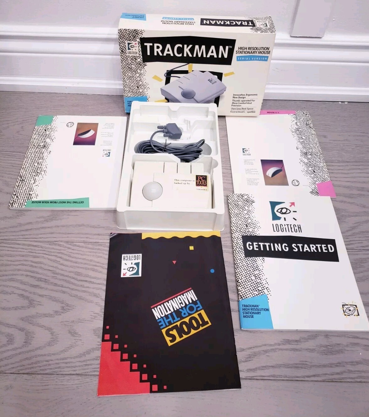 Vintage Logitech Trackman Mouse Track-Ball T-CA1-9F Serial Version 6