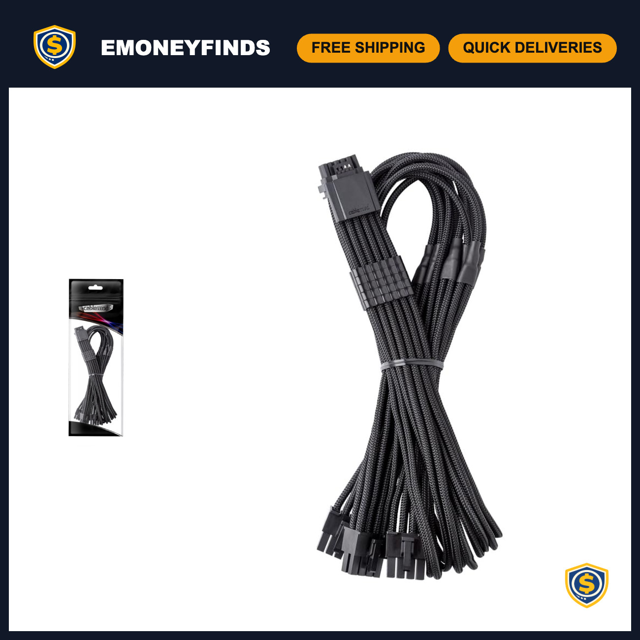 12V 2x6 PCIe Power Cable for ASUS/Seasonic - Black ModMesh, 3 x 8 Pin Connector
