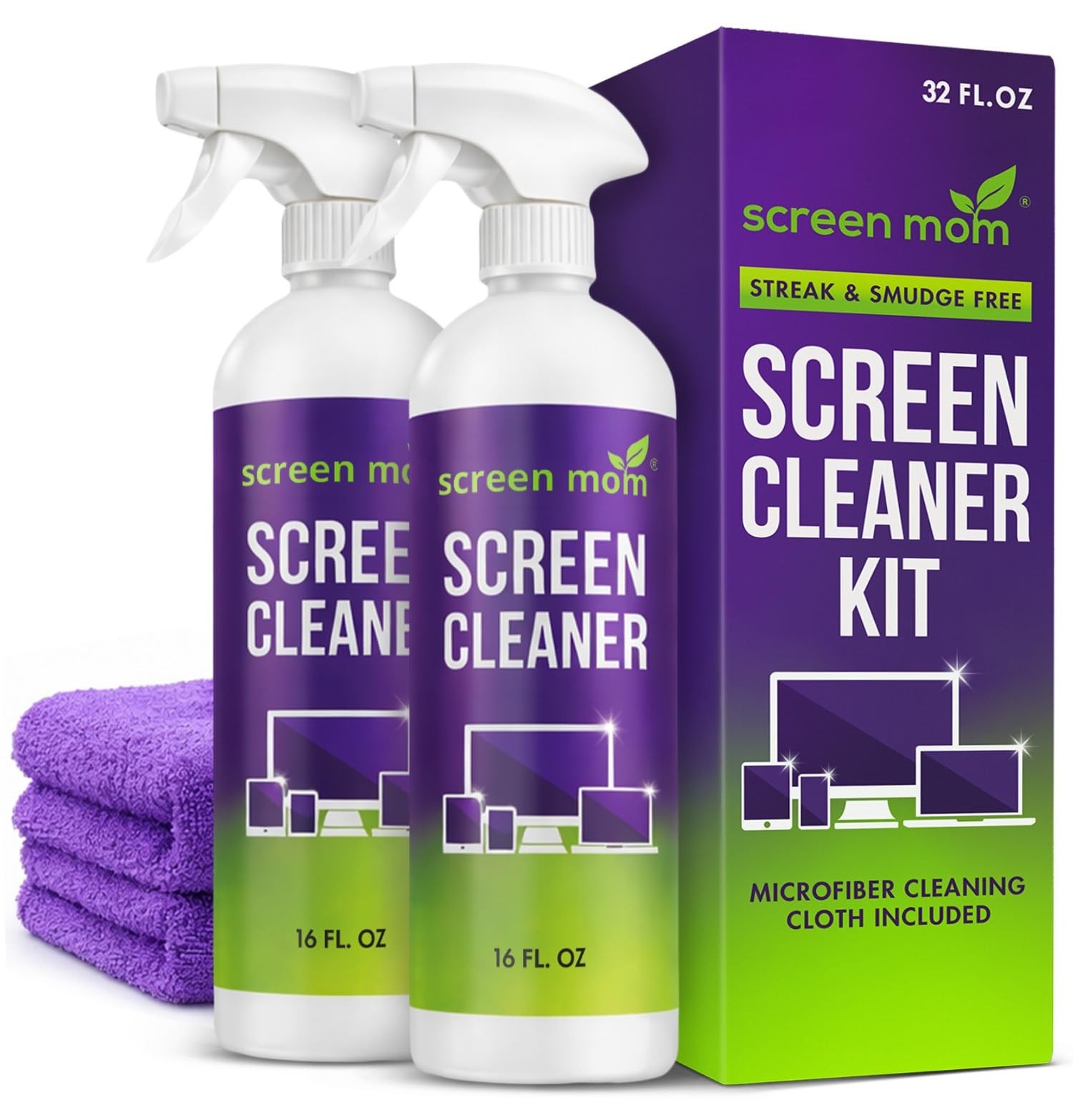 Streak-Free Screen Cleaner Spray 2 Pack - 16oz for TV, Laptop, Car & Phones - Sa