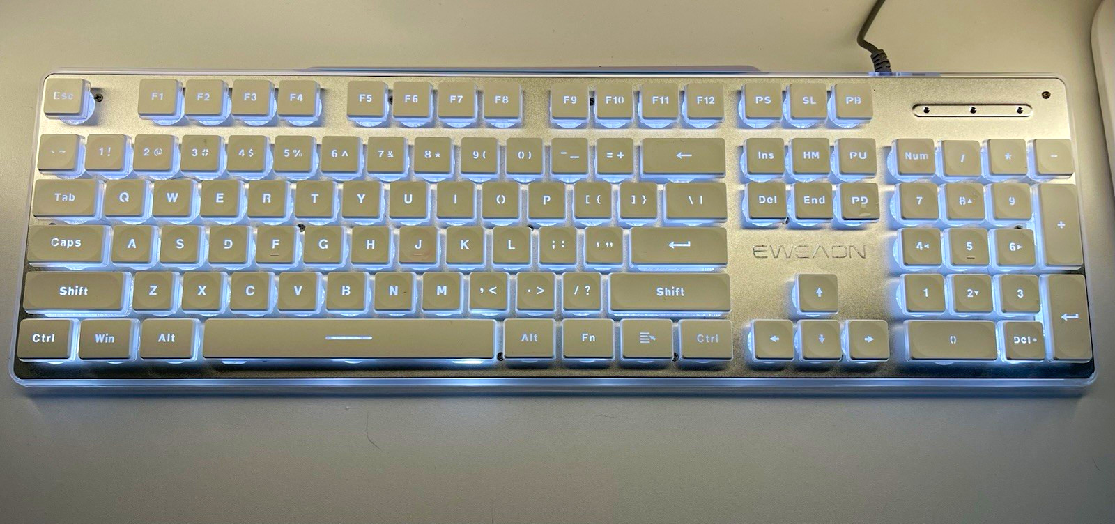 EWEADN GX710S Wired USB Illuminated Gaming Keyboard QWERTY English Silver/White