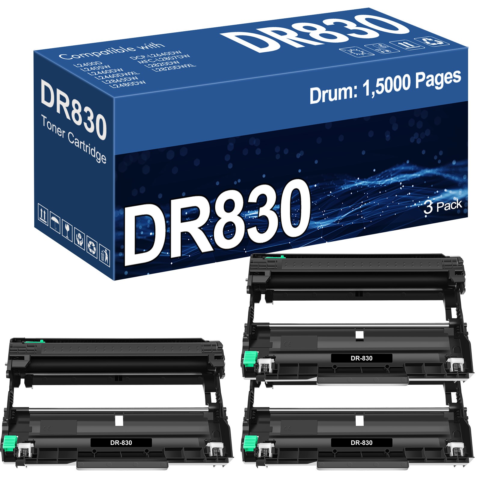 3PK DR830 Drum Unit Replacement for Brother DCP-L2640DW DCP-L2647DW MFC-L2760DW