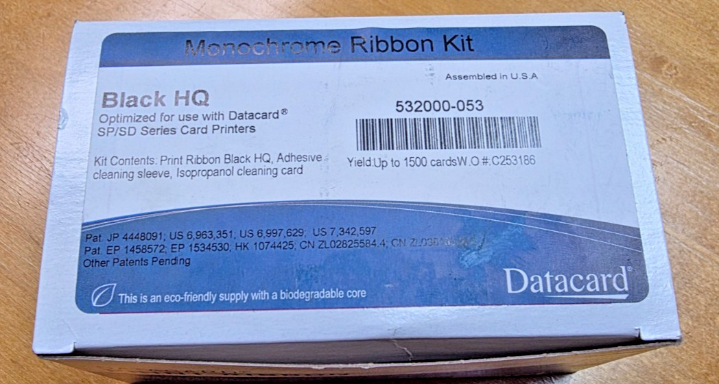 DataCard 532000-053 Monochrome Ribbon Black Print w/ Roller New Open Box
