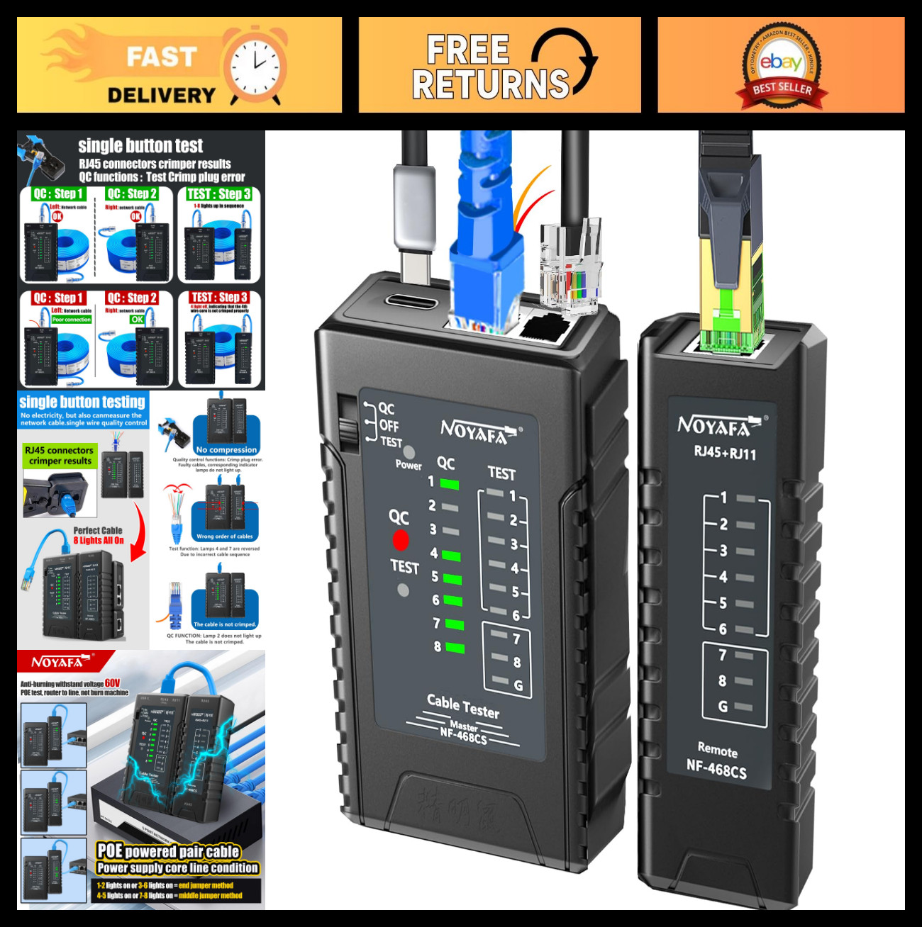 Network Cable Tester for RJ45 RJ11 RJ12 - CAT5 CAT5e CAT6 CAT6a CAT7, Ethernet T