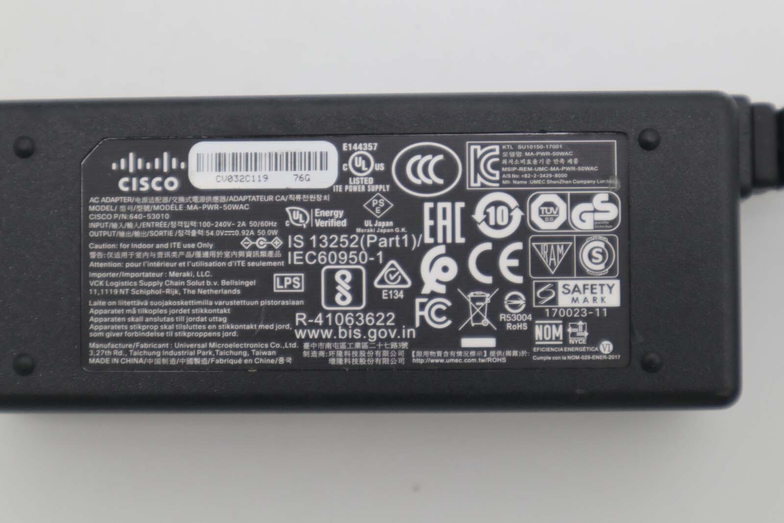 Orginal Cisco MA-PWR-50WAC 640-53010 AC Power Supply for Meraki Z3 Router 54v