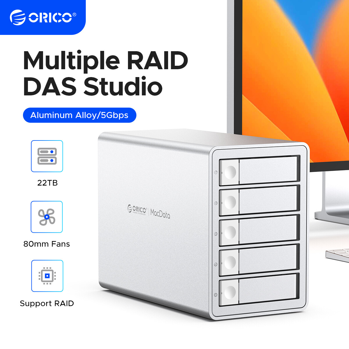 ORICO 5Bay RAID External Hard Drive Enclosure for 2.5/3.5 Inch SATA HDD/SSD