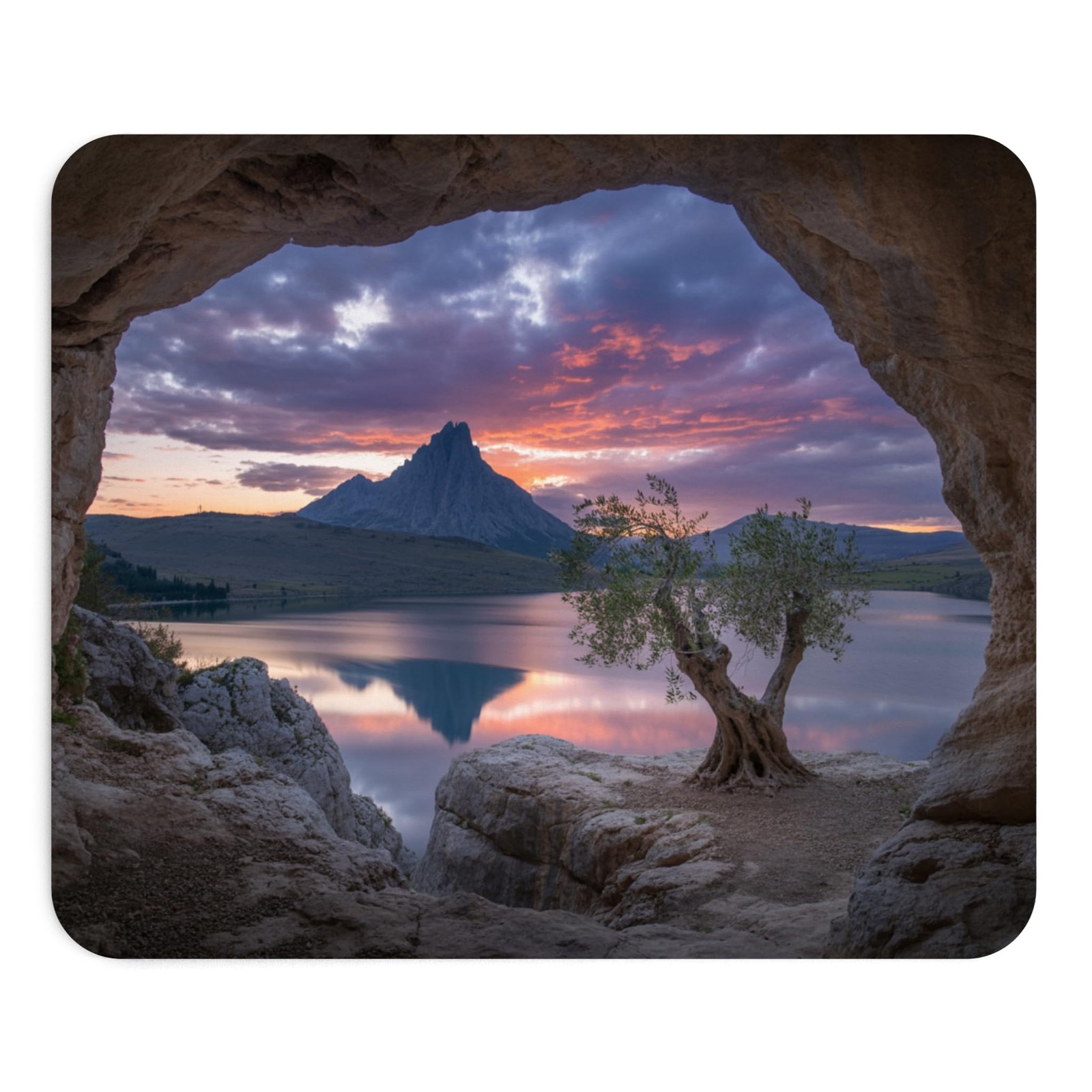 Cave Lake & Mountain View Mouse Pad Decorative Natural Landscape Office Mat