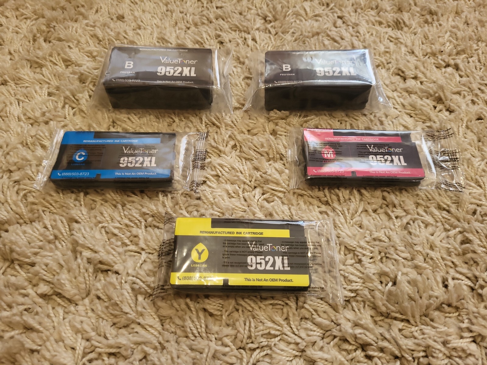 VALUETONER High Yield Ink Cartridge 952XL Yellow Cyan Magenta + 2 Blacks 5 pk HP