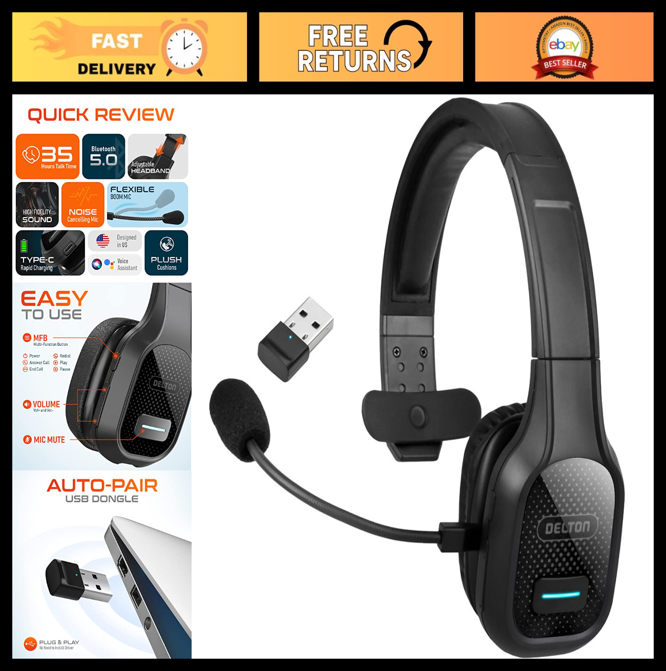 20X Wireless Computer Headset with USB Dongle