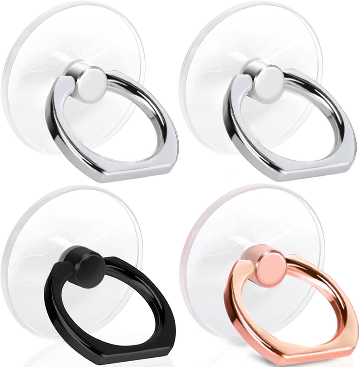 4 Pack  Cell Phone Ring Holder, Transparent Ring Holder 360°Rotation Finger Ring