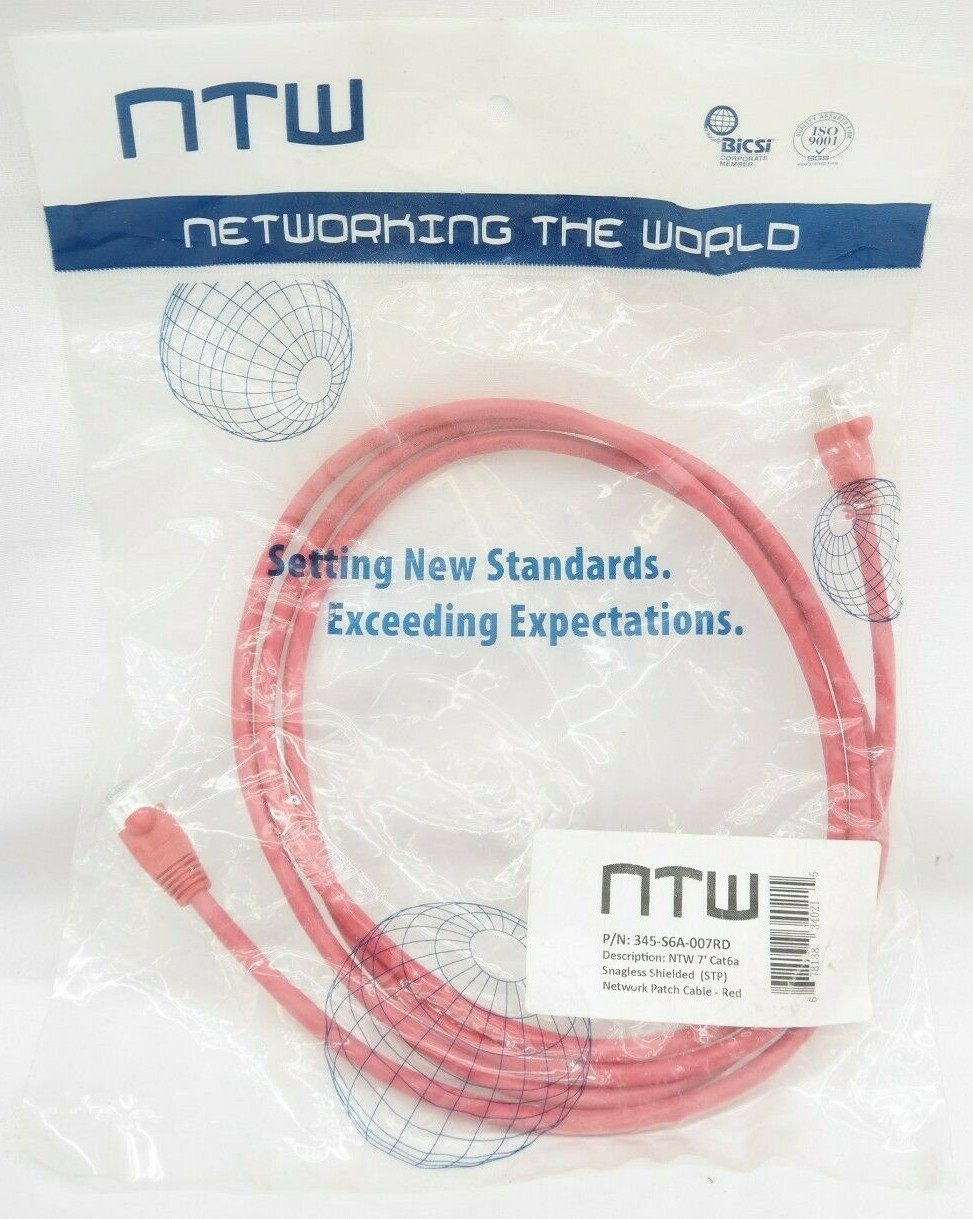 NTW 7 Ft Cat6A Snagless Shielded (STP) Network Patch Cable Red  TF