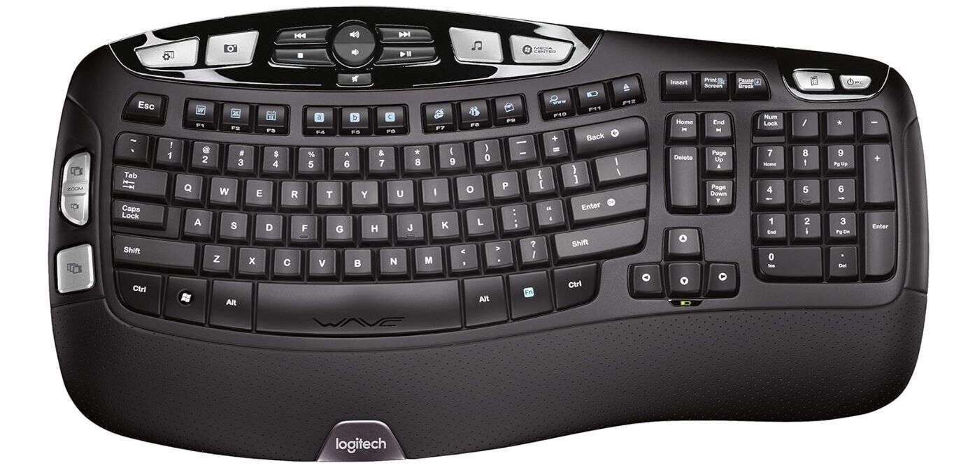 Logitech K350 Wireless Comfort Wave Ergonomic Keyboard Black w/ Receiver Dongle