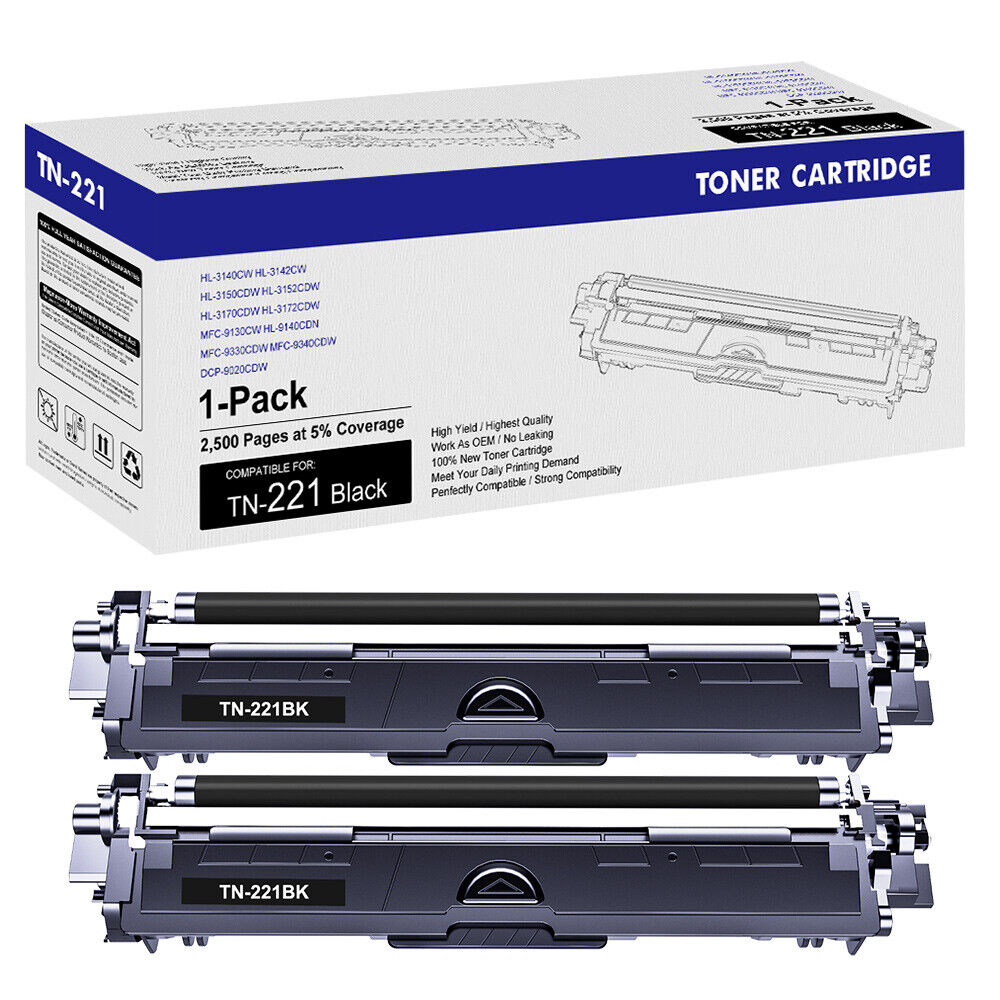 2 Pack TN221 Black Toner For Brother TN-221 MFC-9130CW MFC-9330CDW HL-3140CW