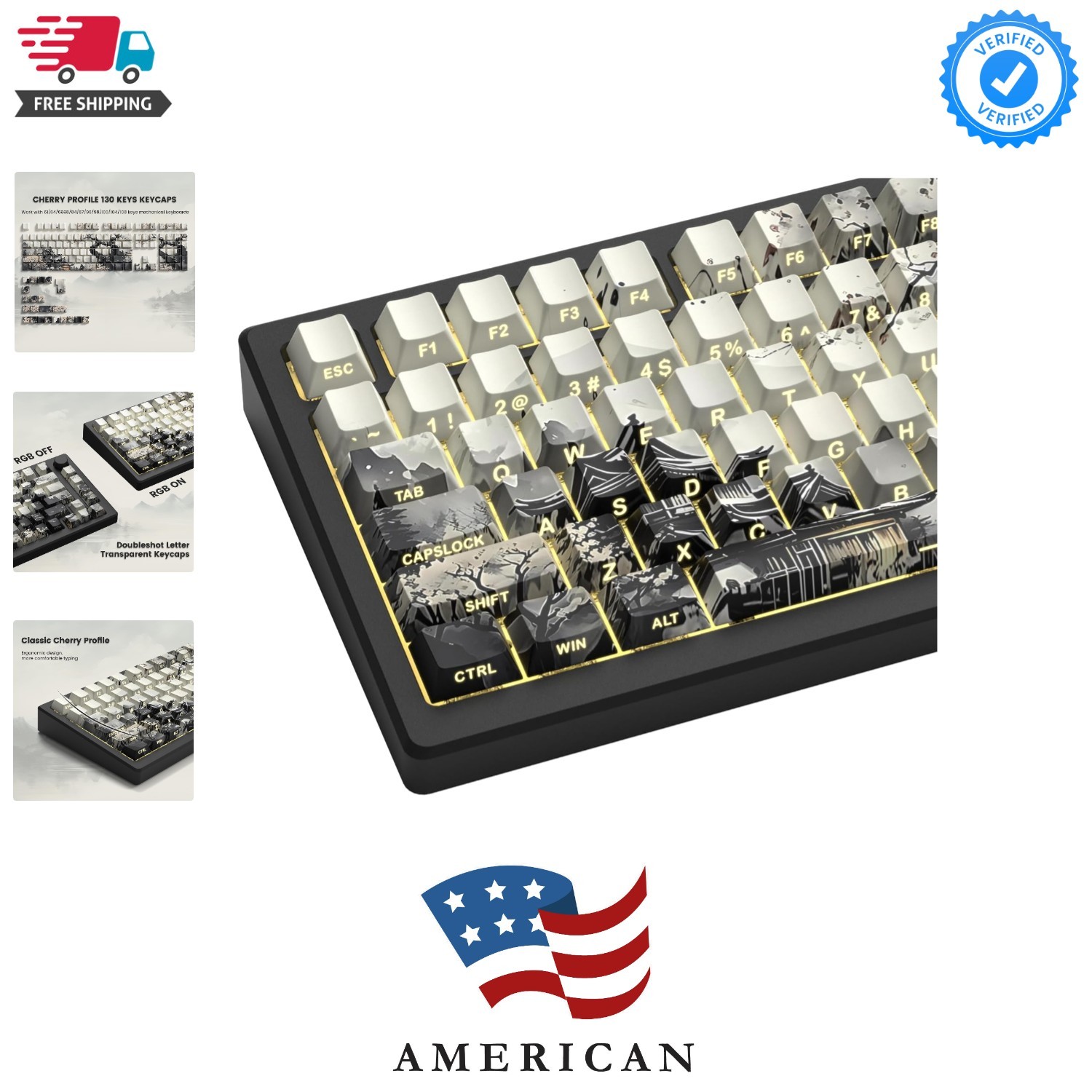 Womier PBT Keycaps Set 130 Keys, Custom White Japanese Keyboard Doubleshot Dy...