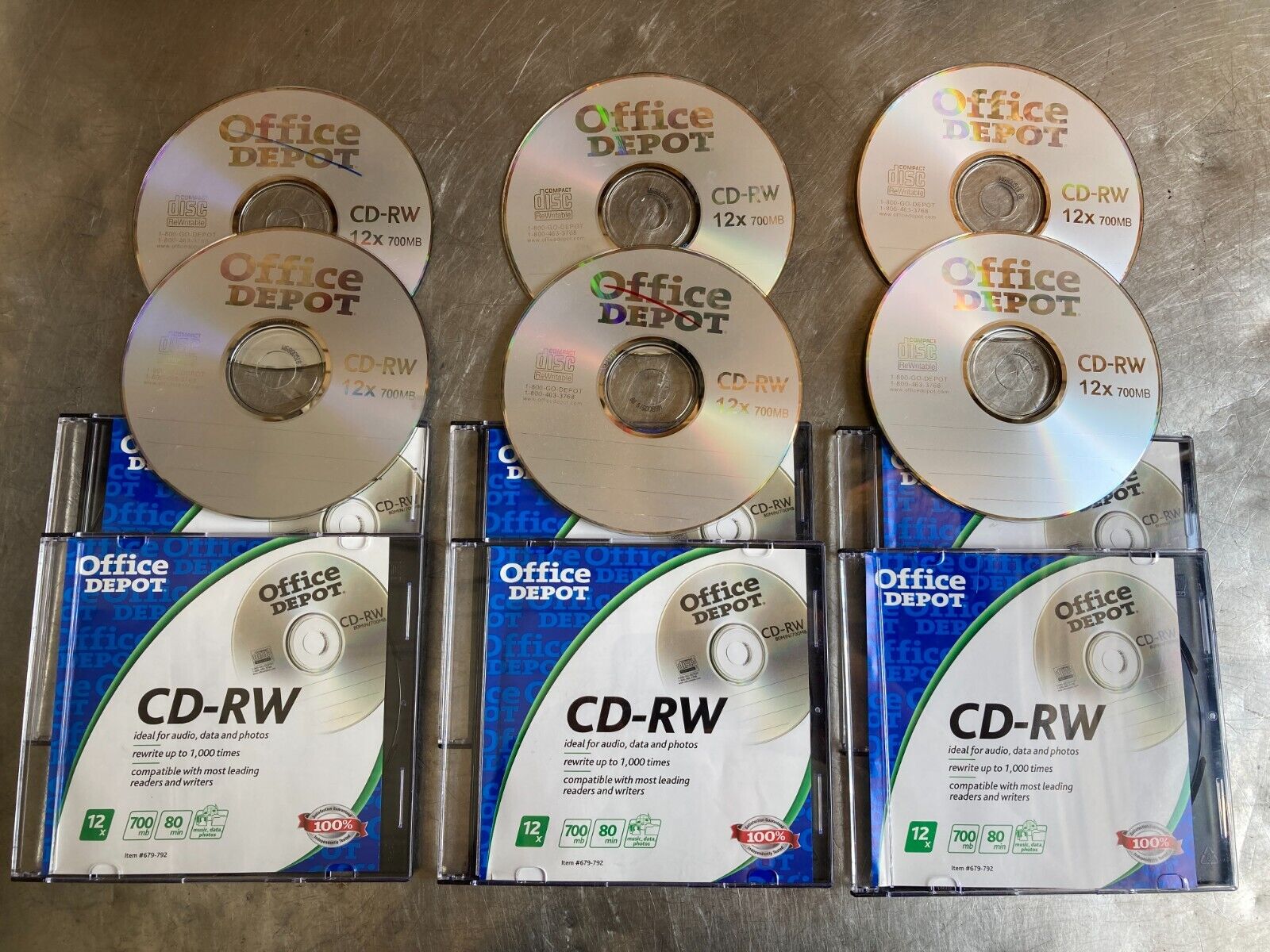 Qty 6 NEW Office Depot CD-RW CD Disc DVD 12x 700mb 80 min Rewritable E5631