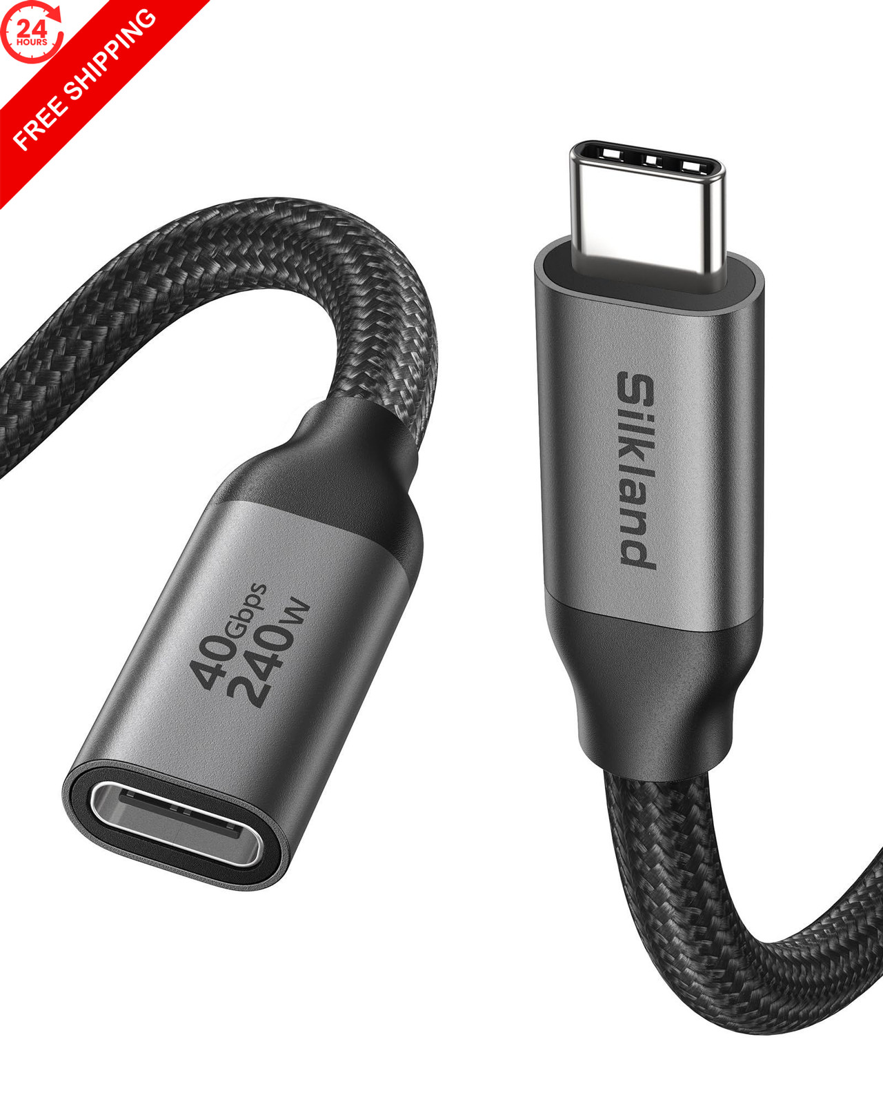 Silkland 40Gbps USB4 USB C Extension Cable 240W for 3.3 Feet, Grey