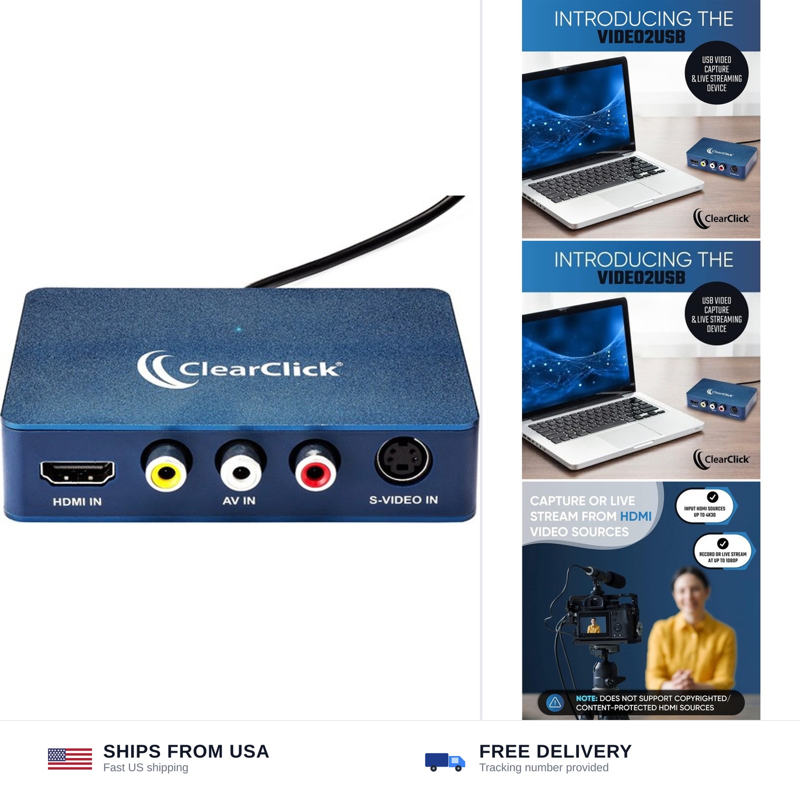 ClearClick Video to USB 1080P Audio Video Capture & Live Streaming Device - I...