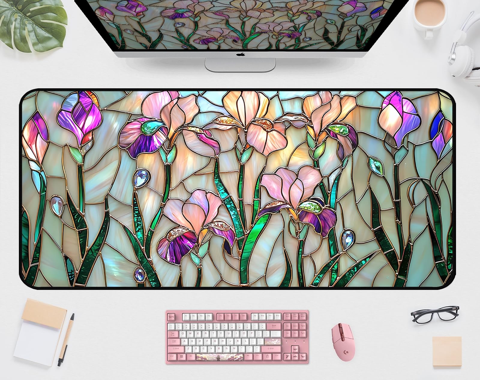 XXL Colorful Flower Desk Mat Mouse Pad 31.5x15.7 Inch Keyboard Protector