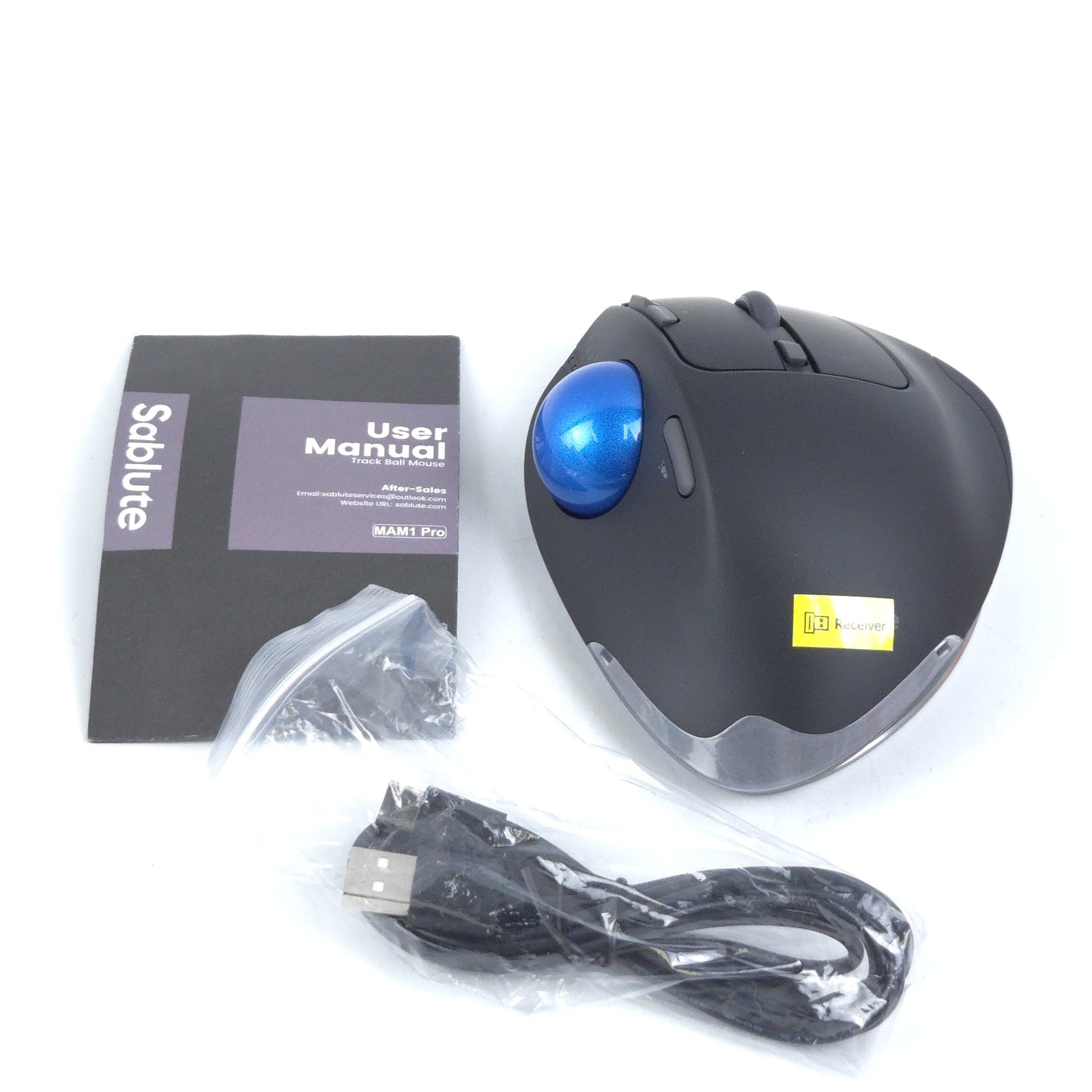 SABLUTE MAM1 Pro Ergonomic Wireless Trackball Mouse Bluetooth USB Rechargeable