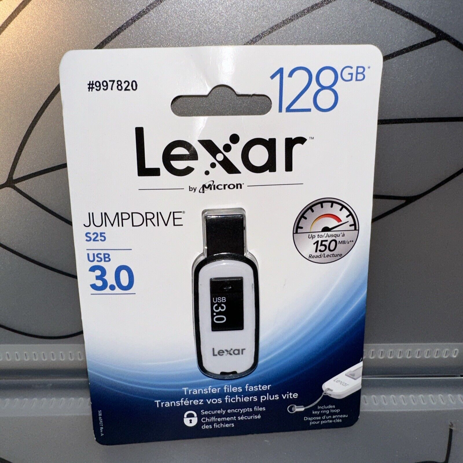 Lexar 128 GB JUMPDRIVE S25 USB 3.0 Brand New Unopened Package White and Black