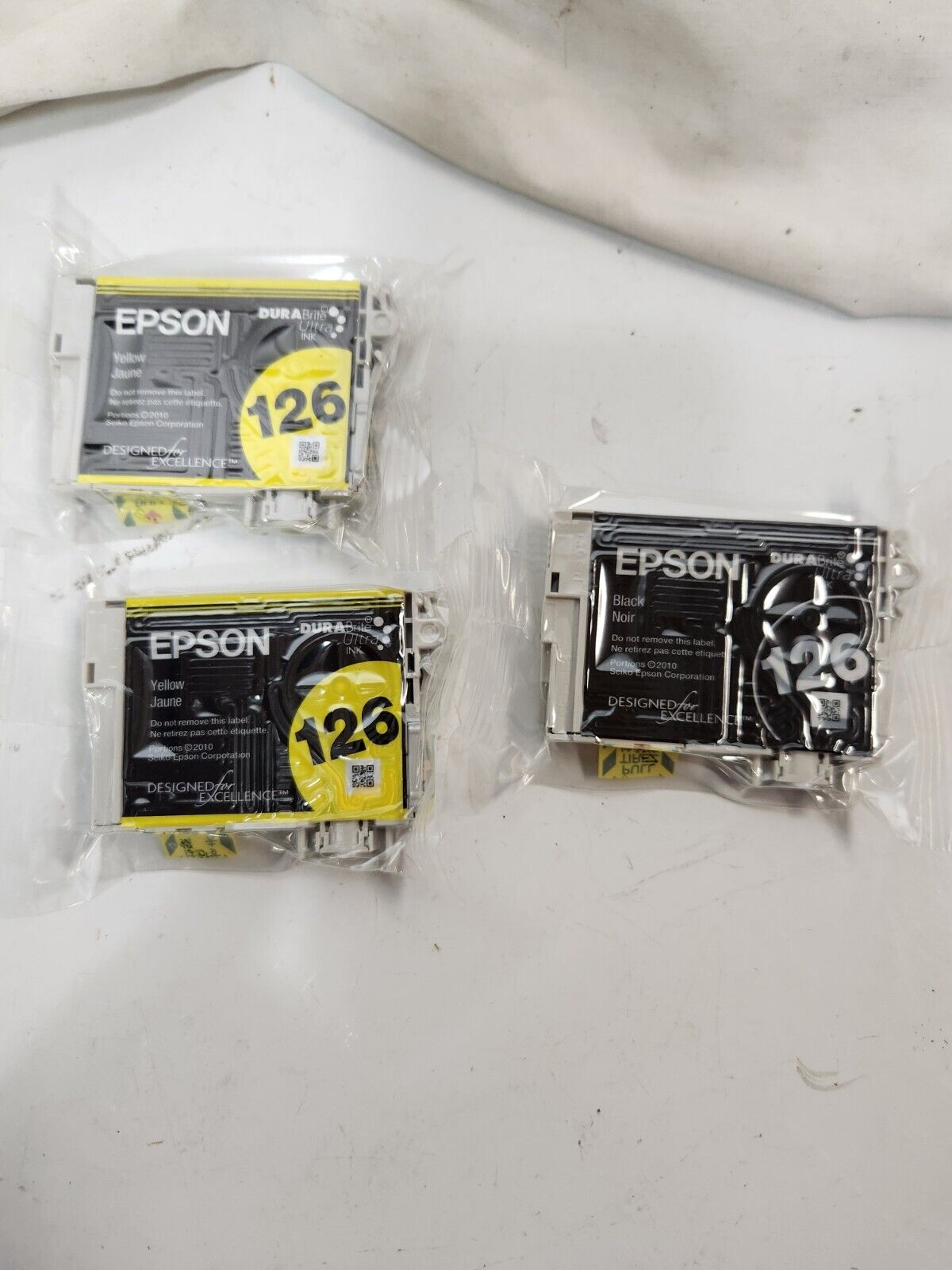 New Epson 126 -2 yellow Ink 1 Black THREE (3) NEW SEALED Lot of three