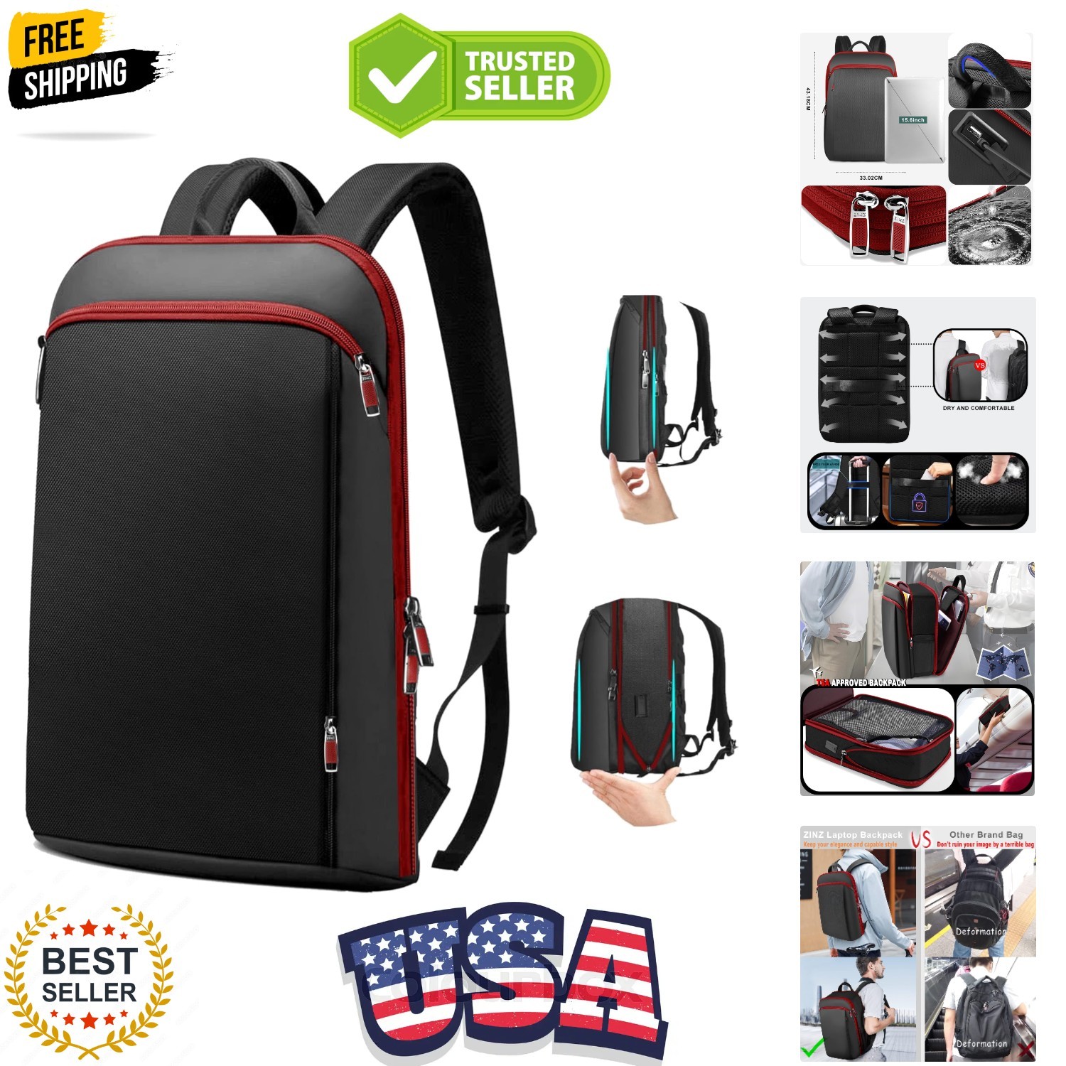 Slim and Expandable 15 15.6 16 Inch Laptop Backpack Anti Theft Business Trave...