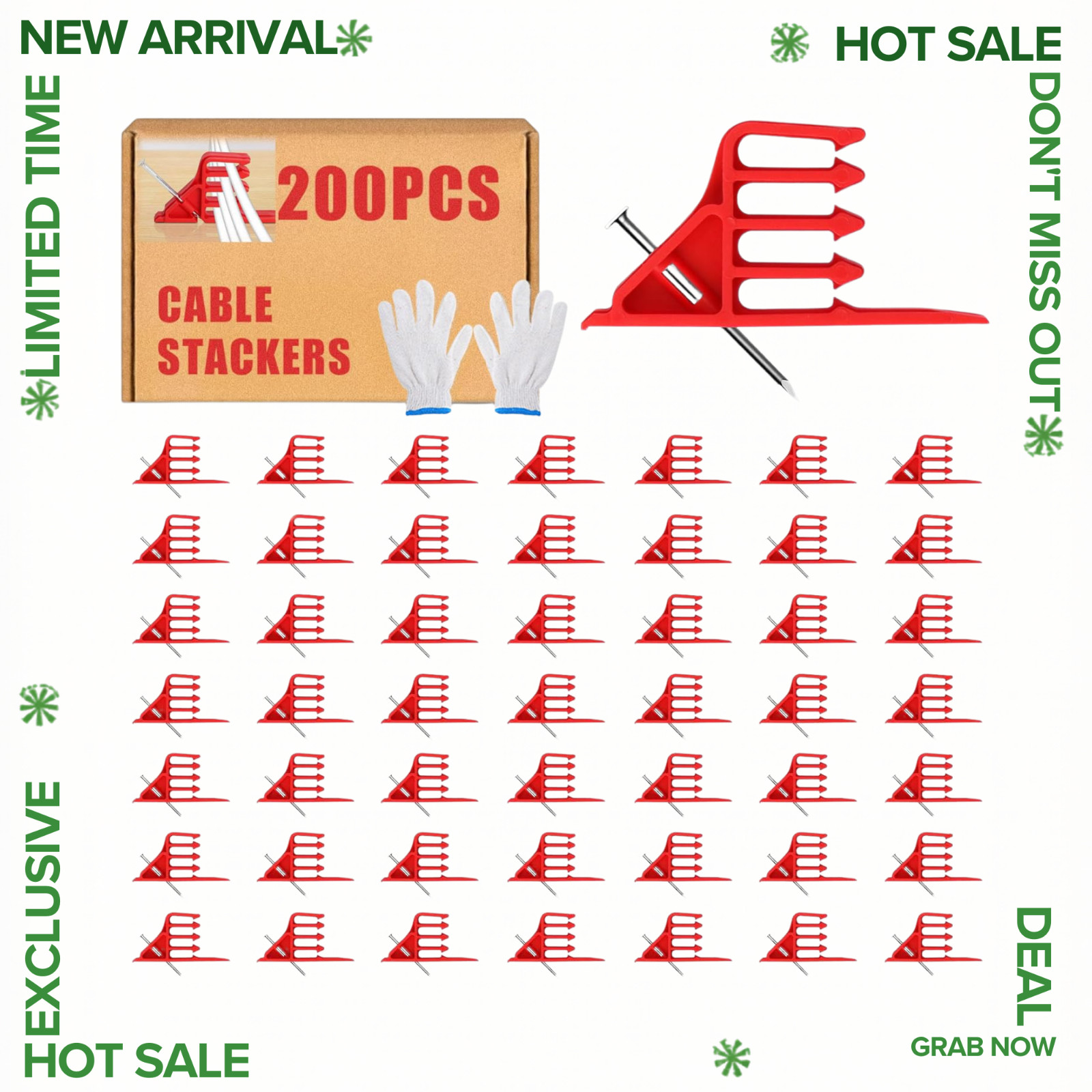 NEW 200PCS Cable Staples Clips with Steel Nails Multi Wire Organizer Clips 