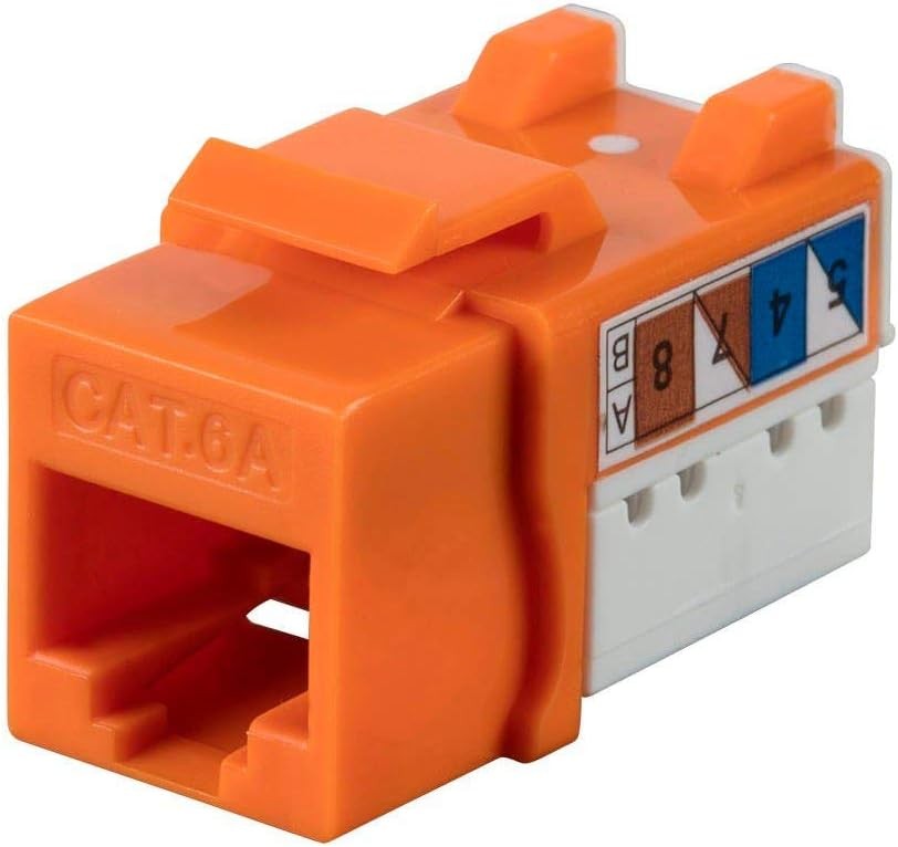 (2 pcs.) Monoprice Cat6A 90° Unshielded Punch Down Keystone Jack, Orange, 2-pack