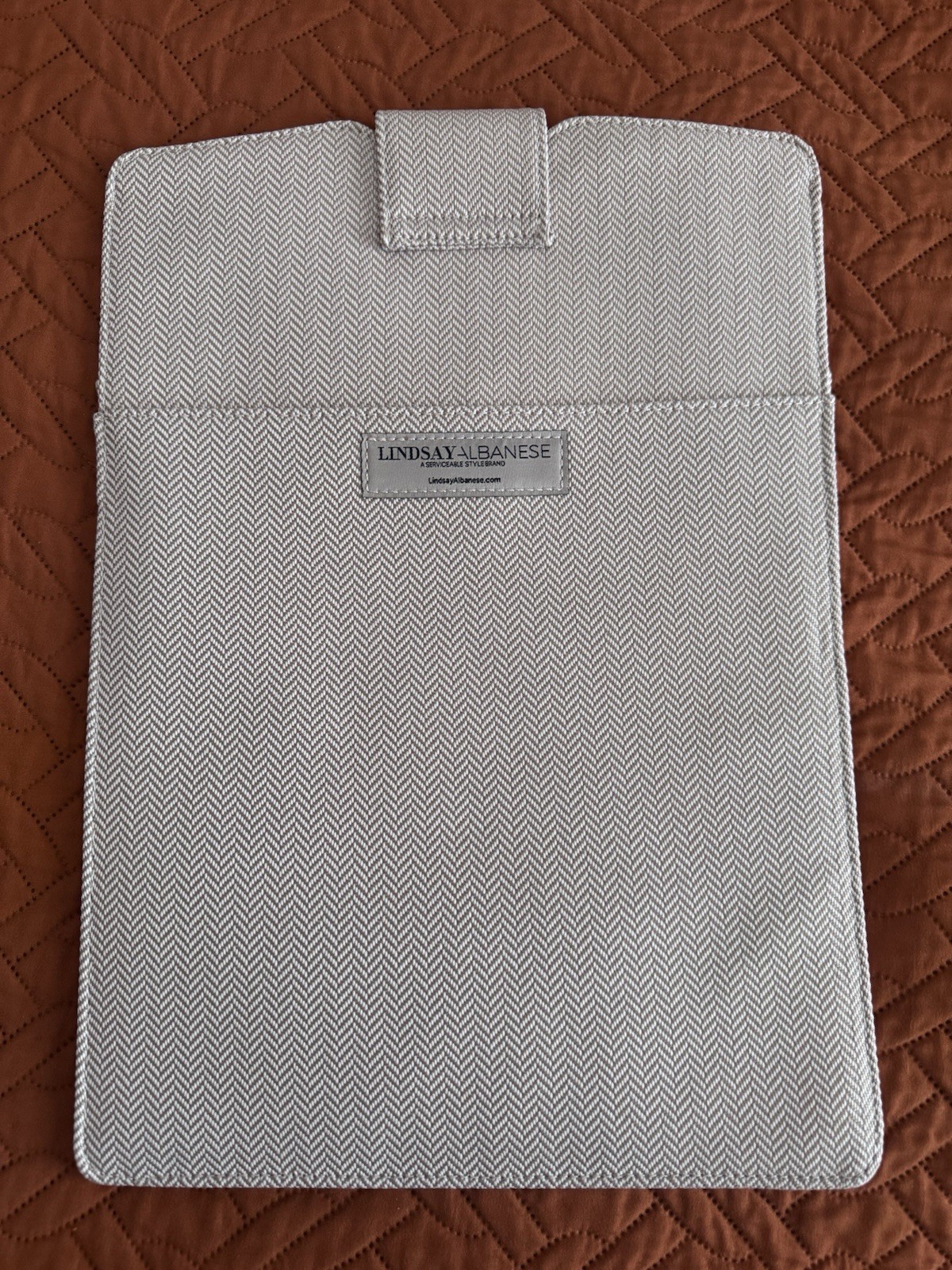 Lindsay Albanese Adjustable Slimline Laptop Sleeve Case Gray Herringbone Fabric