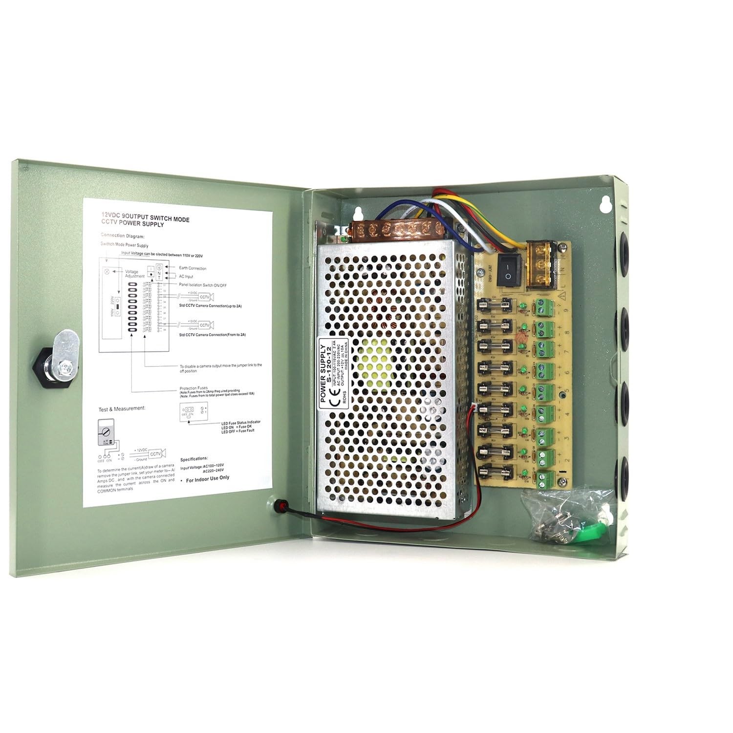 9 Output Channel CCTV Power Supply Box DC 12V 10A