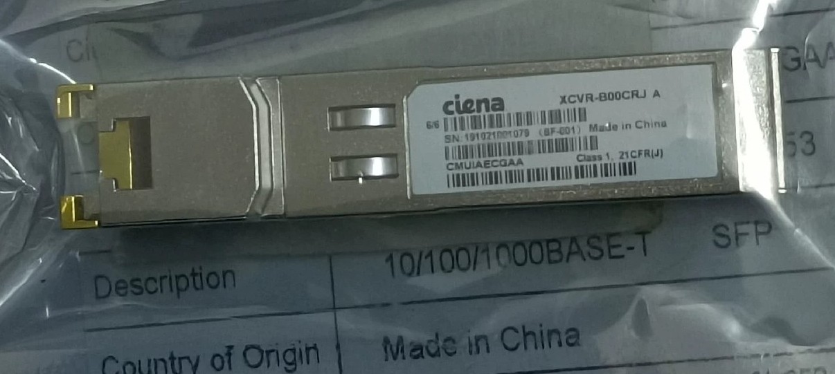 1PC Ciena XCVR-B00CRJ A SFP-1G-TX 10/100/1000M RJ45 CONNECTOR SGMII 100m Length