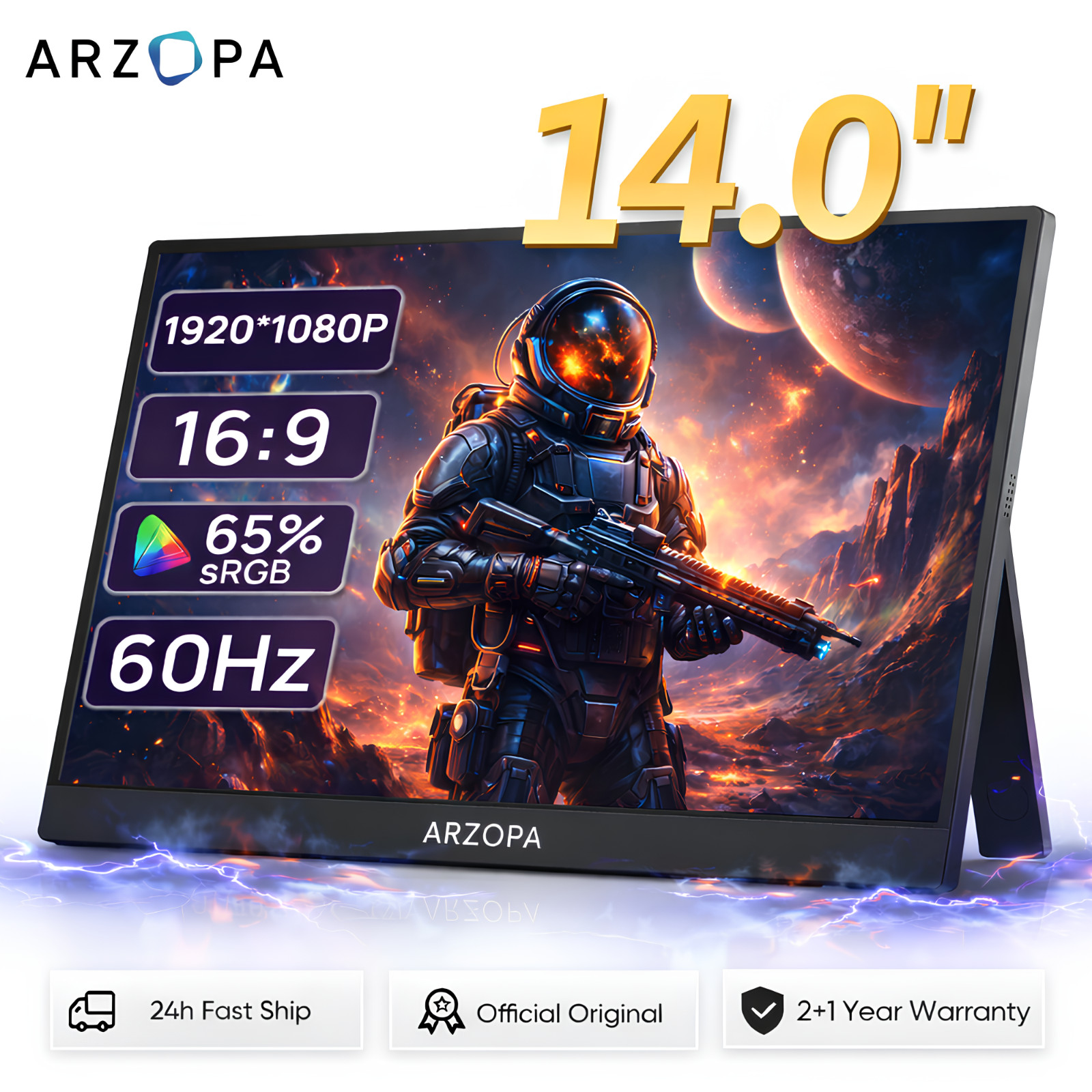 14 Inch Portable Monitor ARZOPA A1S FHD 1920x1080 IPS Gaming Display USB-C HDMI
