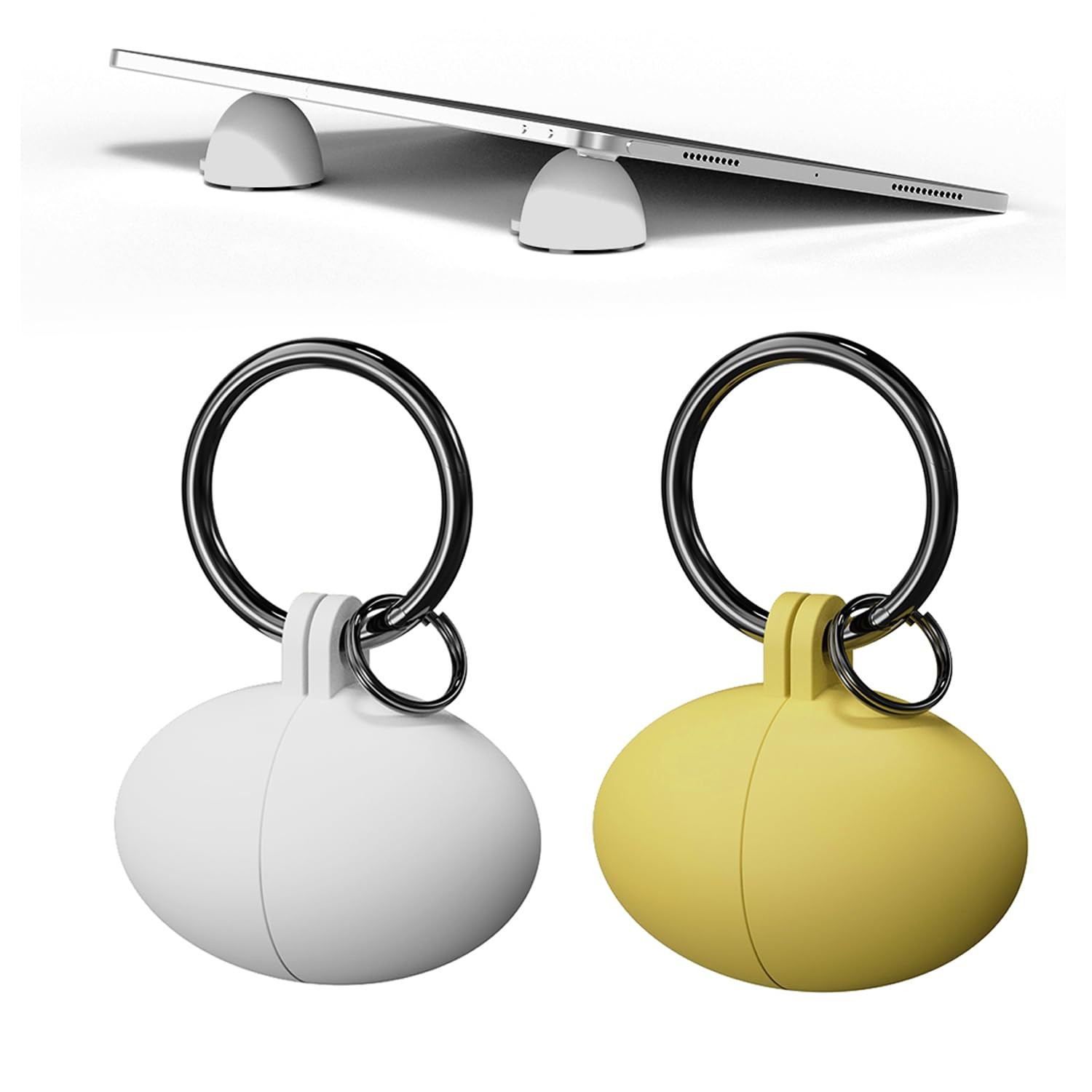 4 PCS Portable Egg Keyring Anti-Slip Silicone Laptop Pad Stand White/Yellow