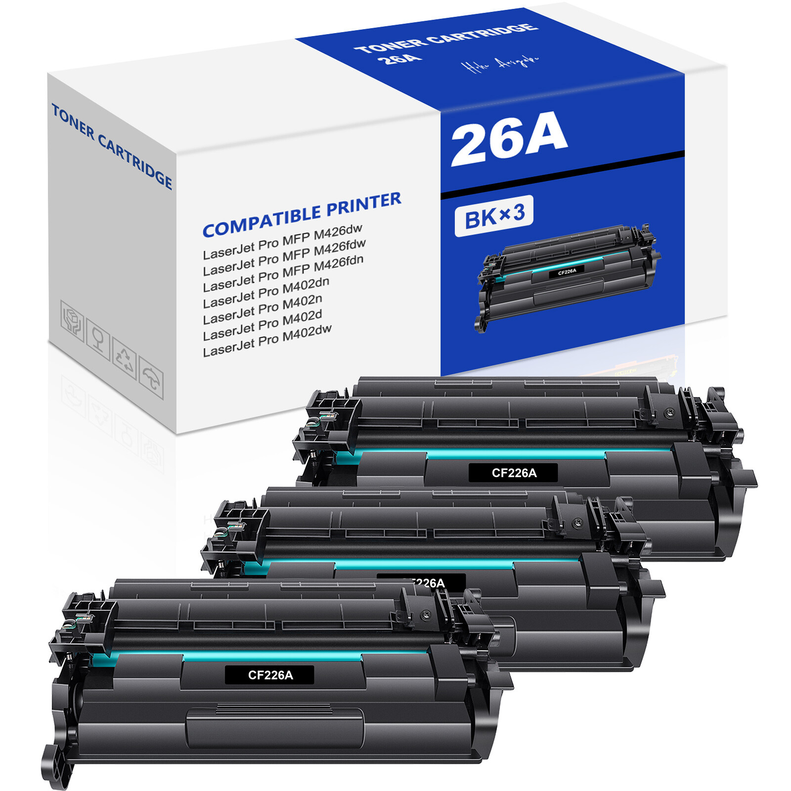 3PK High Yield Toner for HP CF226A 26A LaserJet Pro M402dn M402n M426fdn M426fdw