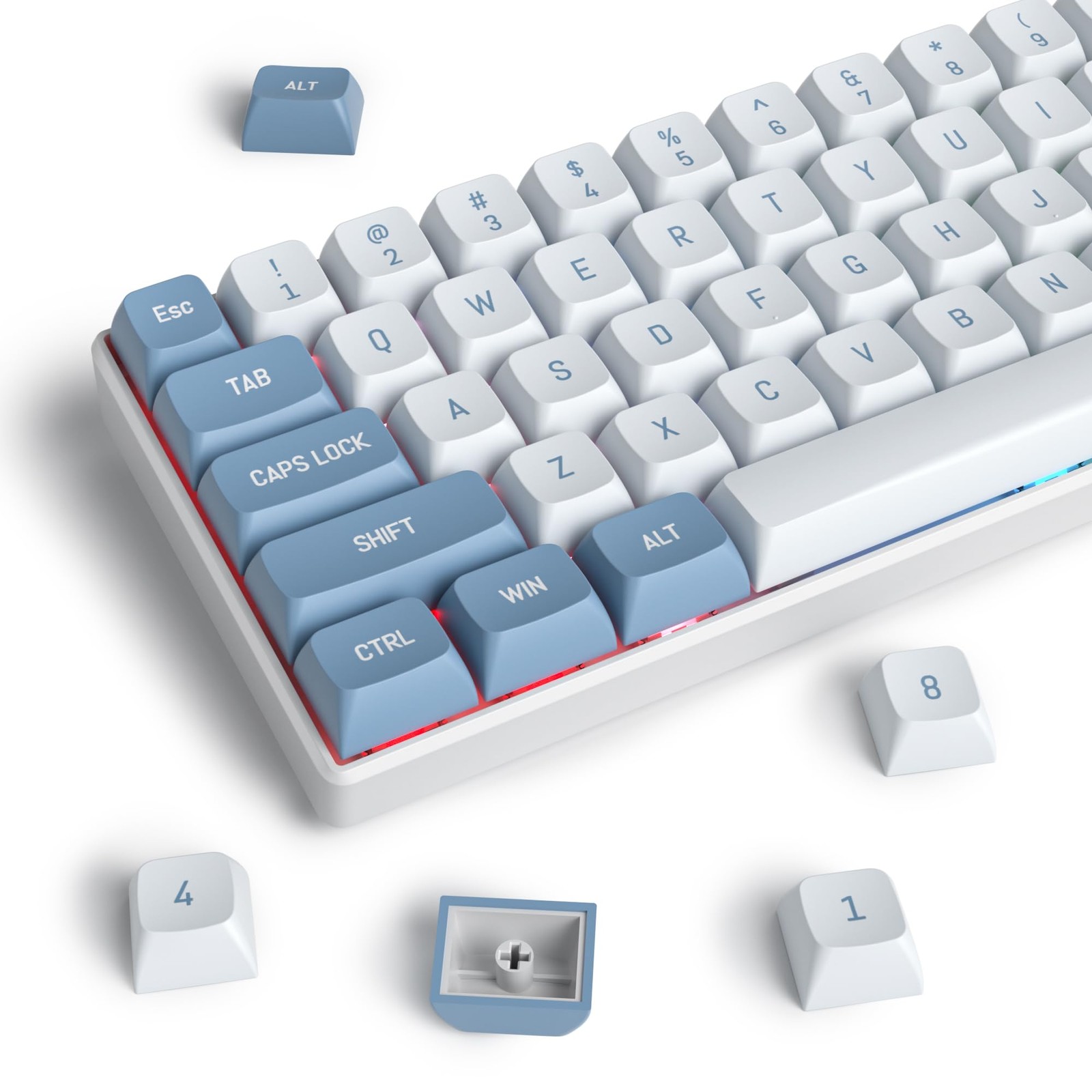 158 Keys PBT Keycaps CSA Profile Double Shot Blue White Shoko Blue Custom Set