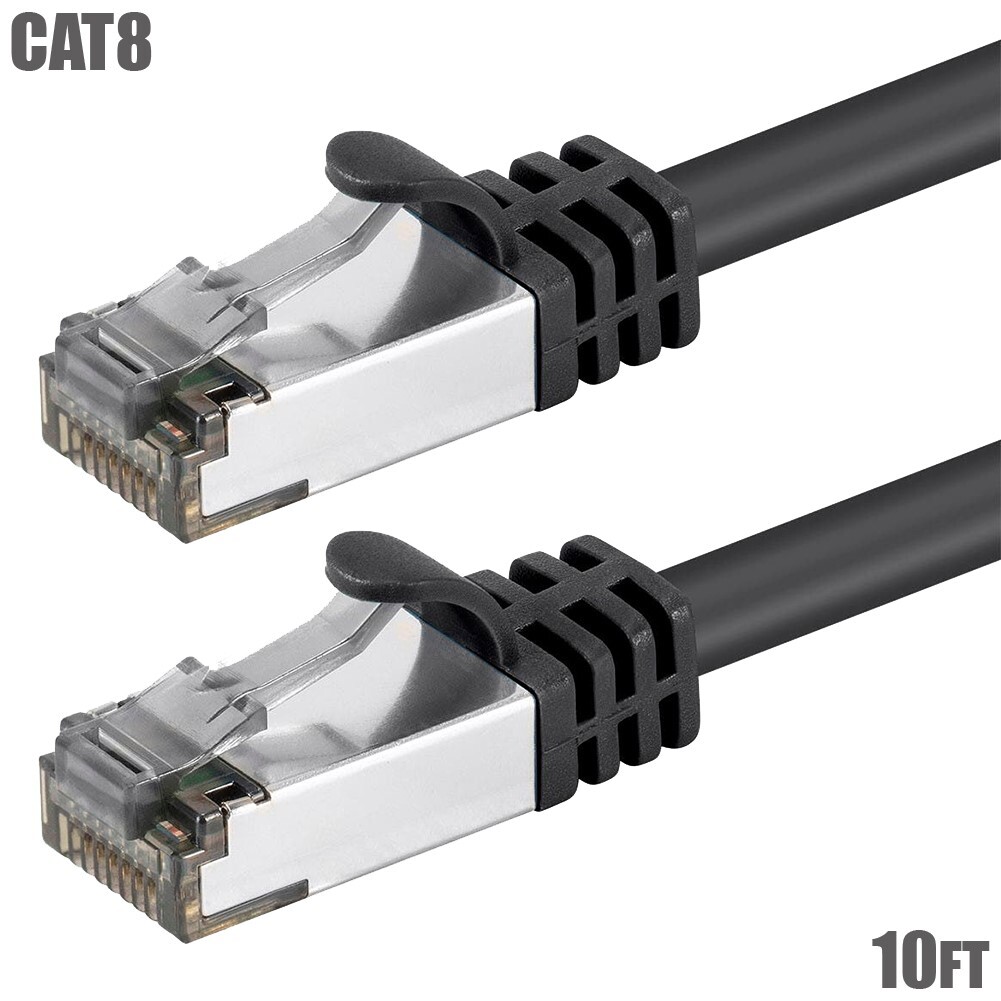 10FT Cat8 RJ45 Network LAN Ethernet Shielded Patch Cable 2GHz 40G 26AWG Black