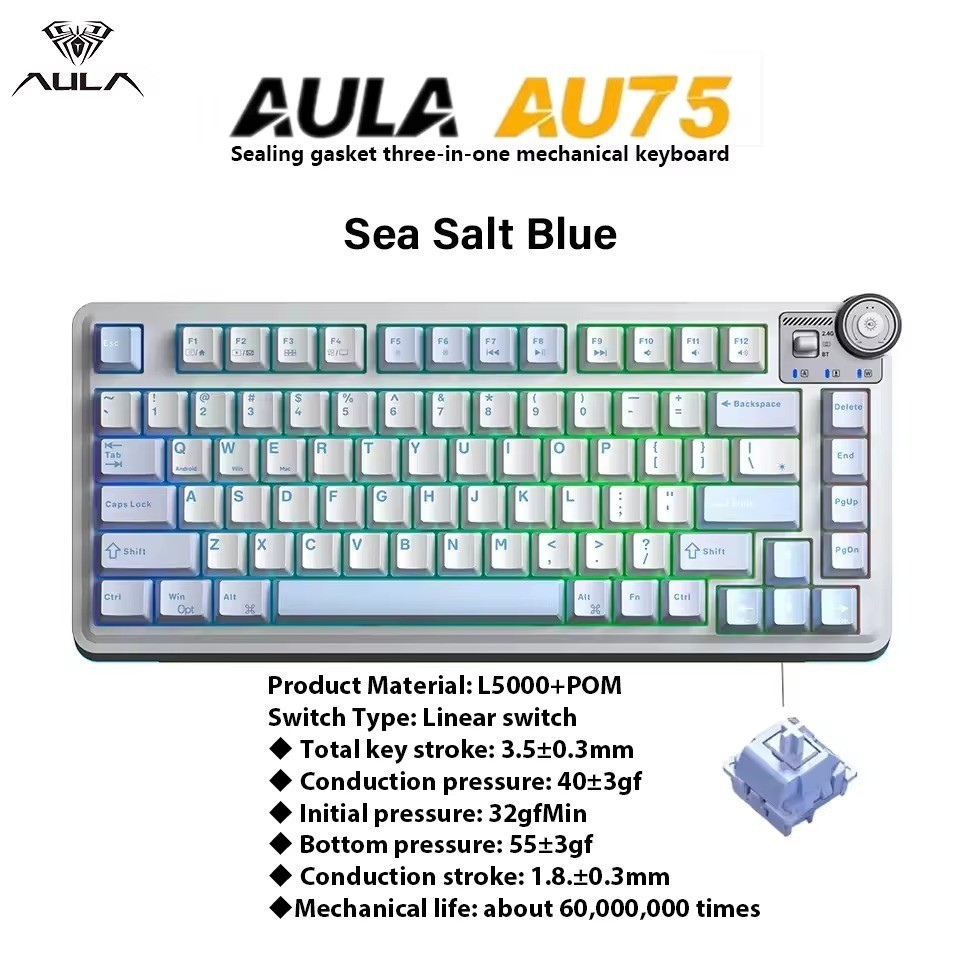 AULA AU75 Wireless Mechanical Keyboard Gasket RGB Hot Swap 82 Key 13.2" / 33.6cm