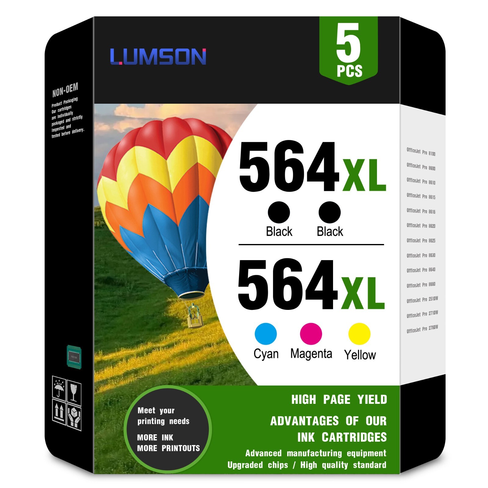 564XL Ink Cartridge Replacement (5-Pack) for HP 5510 5511 5512 Printers