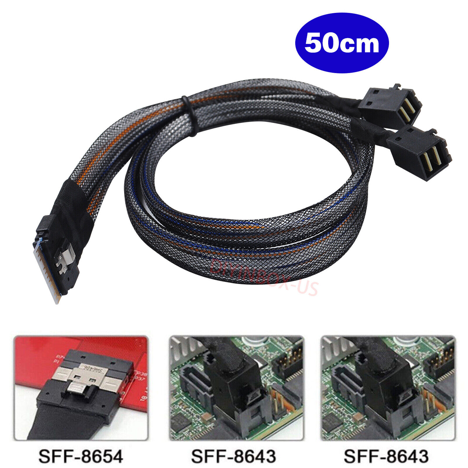 Mini Slim SAS SFF-8654 8i 4.0 to 2X SAS SFF-8643 Server Connection Cable 50cm