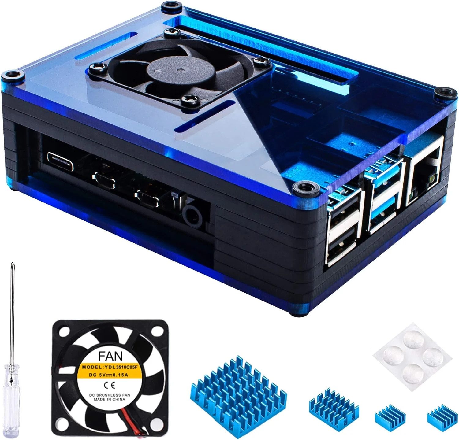 Raspberry Pi 4 Case With Fan Cooling 4Pcs Aluminum Heat Sinks Case For Raspberry