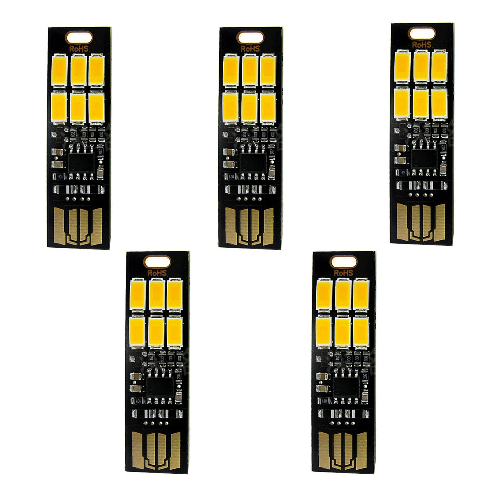 5Pcs 6-LED USB Portable Keychain Lamp With Touch Dimming 1W Daylight White 3200K