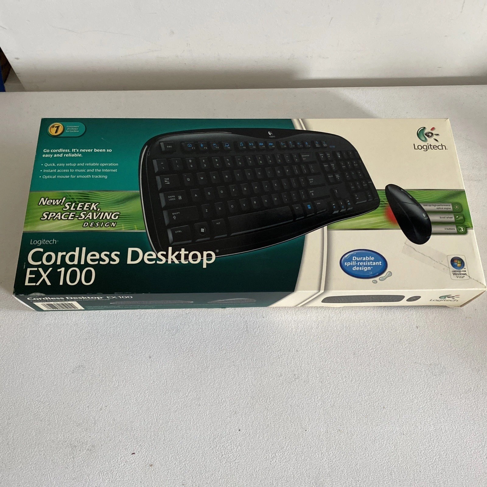 NEW Logitech EX100 BLACK Cordless Desktop Computer Keyboard & Mouse Set