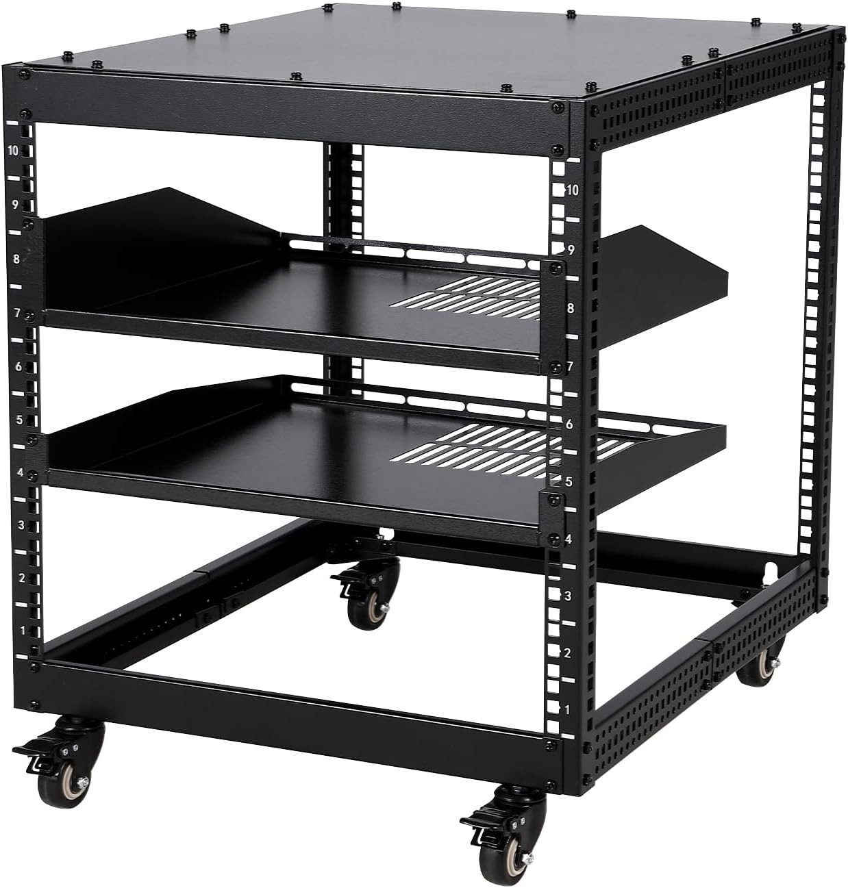🔥10/15/20U Open Frame Network Server Rack w/Casters Shelves Wall,Mount Floor