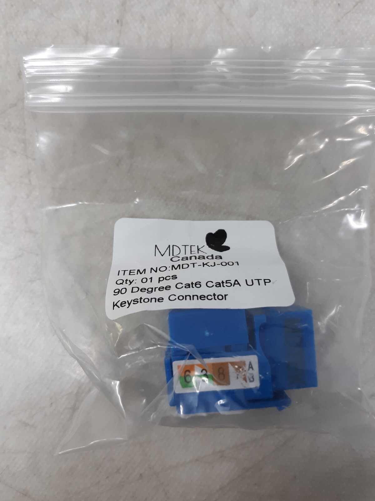 MDTEK-Canada 90 Degree Cat6 Keystone Jack, RJ45 Ethernet, Type 110 Blue, 25-Pack