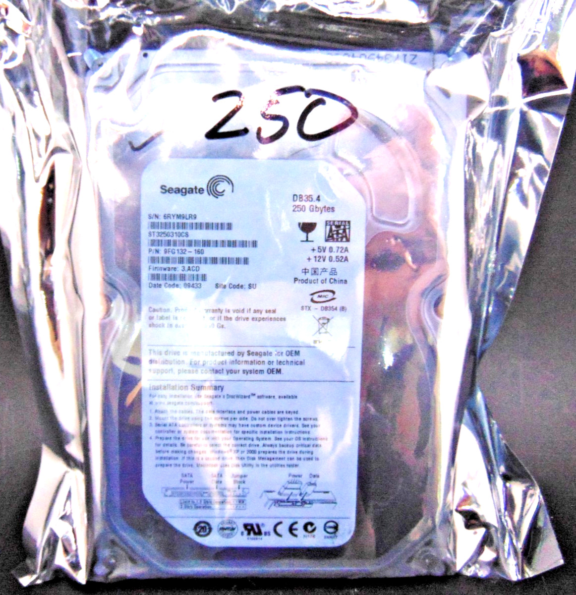 Seagate 250GB Hard Drive -DB 35.4 - Unopened