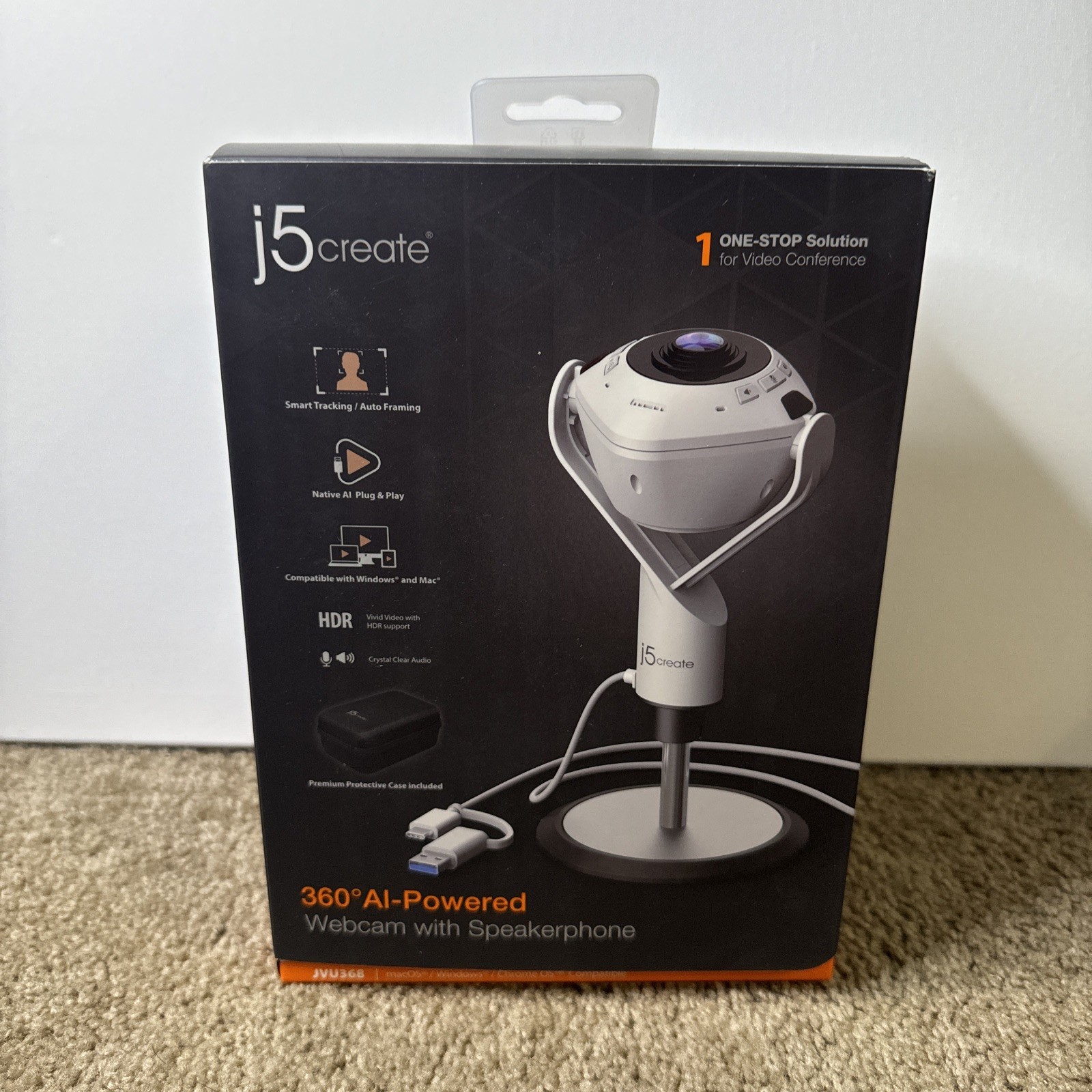 j5create 360 All Around AI webcam with speak  JVU368