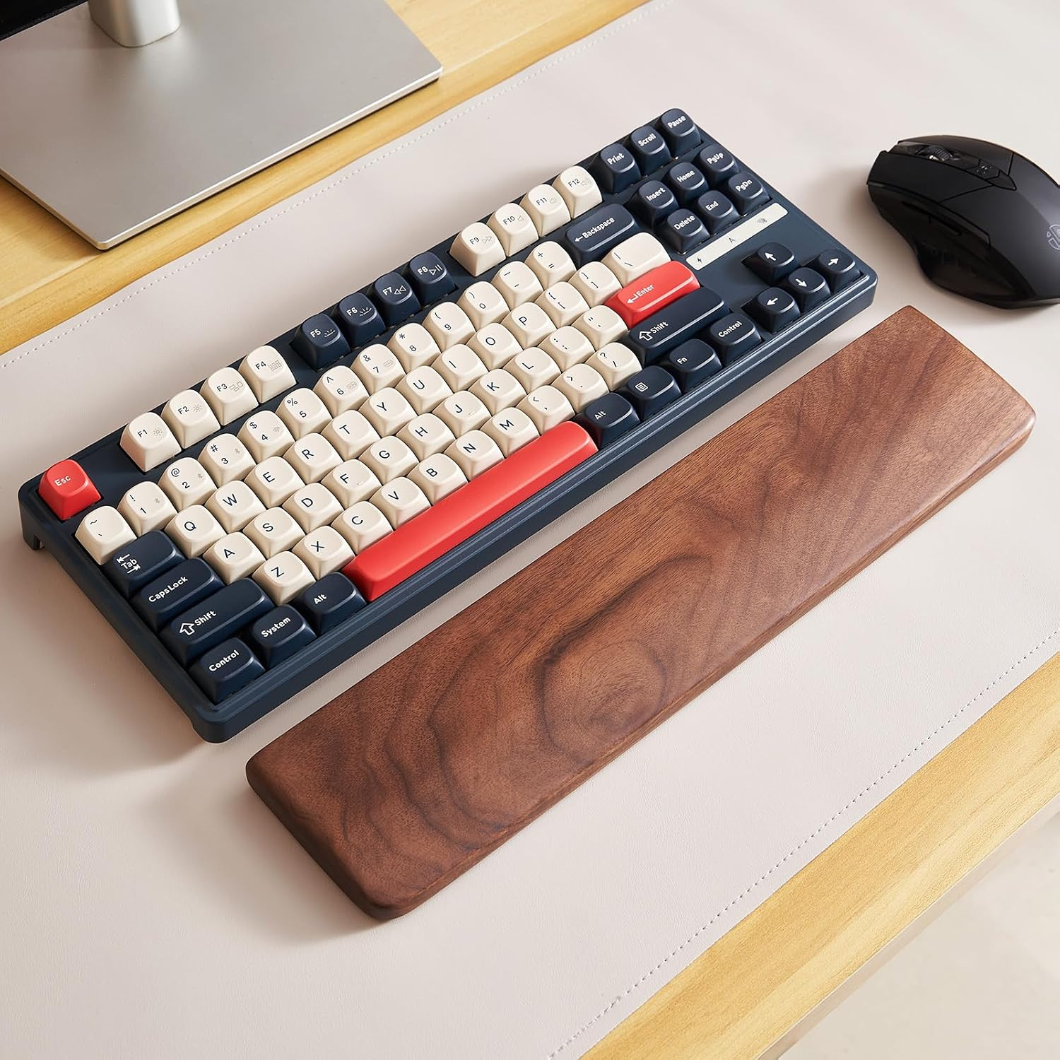 Walnut Wood Keyboard Wrist Rest Pad, 14.2" Ergonomic Palm Rest for TKL and 75% K