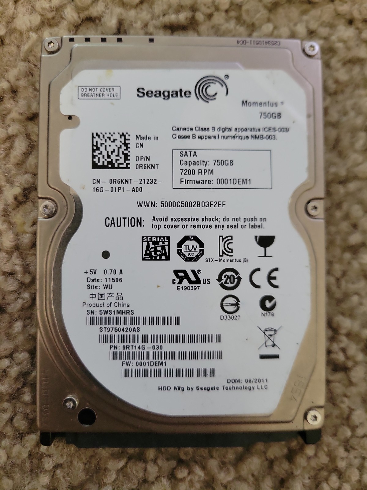 Seagate Momentus 750GB 7200 RPM 16MB SATA2 (ST9750420AS) Notebook Hard Drive